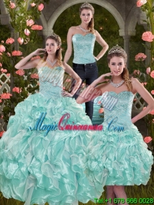 Detachable Aqual Blue Quinceanera Dresses with Beading and Ruffles