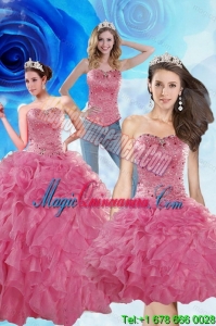 Detachable Coral Red Sweet 16 Dresses with Beading and Ruffles