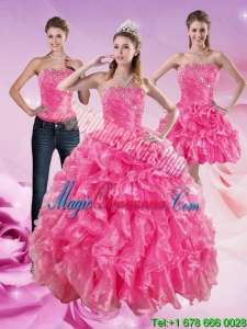 Detachable Hot Pink Sweet 16 Dresses with Beading and Ruffles