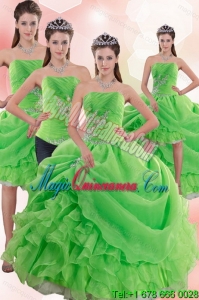Detachable Spring Green Quince Dresses with Pick Ups and Beading