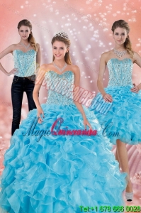 Detachable Sweetheart Ruffled Quinceanera Dresses in Baby Blue