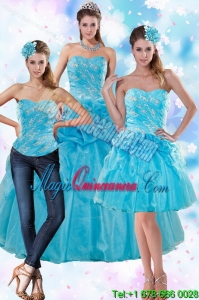 Detachable Teal Quince Dresses with Embroidery and Pick Ups