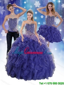 Hot Beading and Ruffles Detachable Quince Dresses in Royal Bule