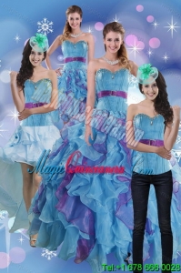 Multi Color Detachable Dresses for Quince with Ruffles and Beading
