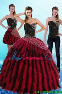 Multi Color Sweetheart Detachable Sweet 16 Dresses with Ruffles and Beading
