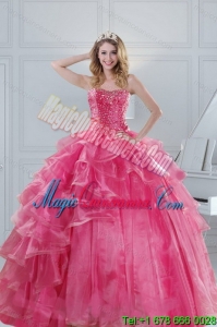 2015 Fashion Pink Strapless Sweet 15 Dresses with Beading and Ruffles