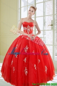 2015 Fashion Red Quinceanera Dresses with Appliques