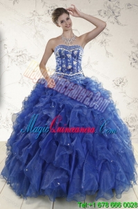 2015 Fashion Royal Blue Quince Dresses with Beading and Ruffles