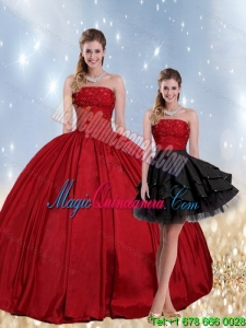 2015 Gorgeous Strapless Beading Quinceanera Dress in Red and Black