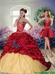 Fashion 2015 Sweetheart Wine Red Brush Train Quinceanera Dress with Beading