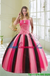 Fashion Multi Color Sweetheart Beading Quince Dress for 2015