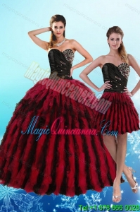 Fashion Multi Color Sweetheart Quince Dresses with Beading and Ruffles