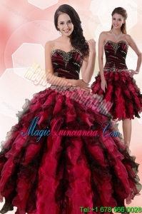 Fashion Multi Color Sweetheart Sweet 15 Dresses with Ruffles and Beading