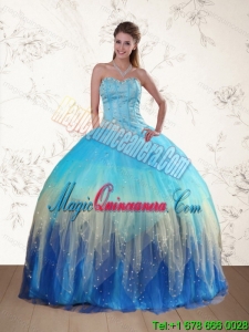 Sweetheart Multi Color Fashion Quinceanera Dress with Ruffles and Beading