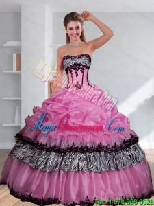 Zebra Printed Strapless Quinceanera Dress with Pick Ups and Embroidery