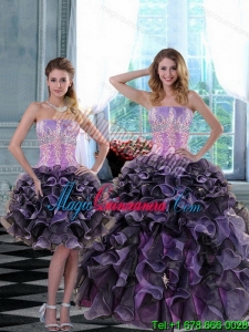 2015 Gorgeous Appliques and Ruffles Quinceanera Dresses in Multi Color