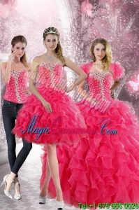 2015 Gorgeous Hot Pink Sweetheart Sweet 15 Dresses with Beading and Ruffles
