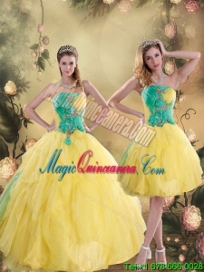 2015 Gorgeous Ruching Quinceanera Dresses in Yellow and Green