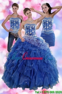 2015 Gorgeous Ruffles and Beading Quince Dresses in Royal Blue