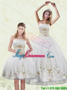 Gorgeous Embroidery White and Gold Quinceanera Dress for 2015