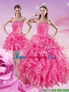 Gorgeous Hot Pink Quince Dresses with Beading and Ruffles for 2015
