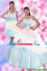 Gorgeous Multi Color Halter Top Quince Dresses with Pick Ups and Beading