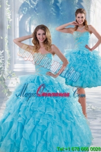 2015 Luxury Baby Blue Sweet 16 Dresses with Beading and Ruffles