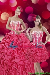 2015 Luxury Hot Pink Sweet 15 Dresses with Pick Ups and Appliques