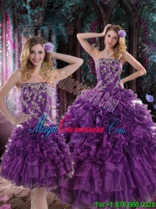 2015 Luxury Purple Dresses for Quince with Appliques and Ruffles
