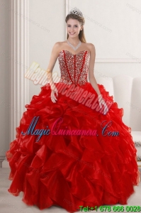 2015 Luxury Red Quinceanera Dresses with Beading and Ruffles