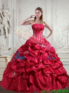 2015 Popular Appliques and Pick Ups Red Sweet 16 Dress