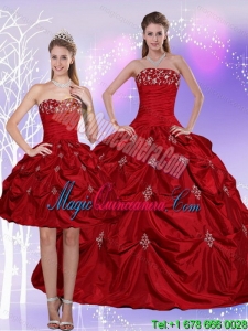 2015 Strapless Quinceanera Dress with Embroidery and Pick Ups