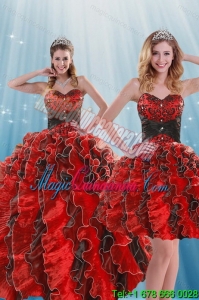 Luxury Multi Color Beading and Ruffles Quince Dresses for 2015