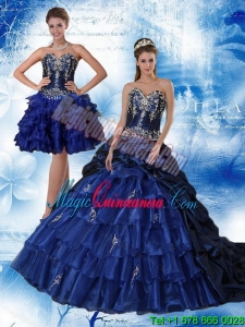 Luxury Navy Blue Sweetheart Quinceanera Dress with Ruffles and Embroidery