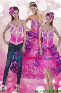 Luxury Pick Ups and Embroidery Multi Color 2015 Quinceanera Dresses with Sweep Train