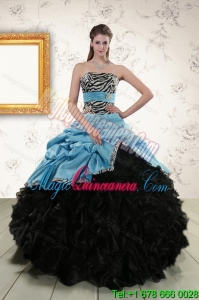 Luxury Zebra Print Multi Color Strapless Quinceanera Dresses with Ruffles and Pick Ups