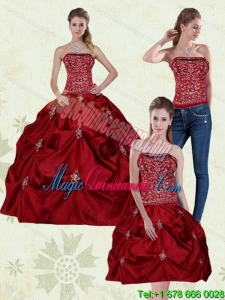 Popular Wine Red Strapless Quinceanera Gown with Embroidery