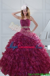 Popular Beading and Ruffles Quinceanera Dresses in Burgundy