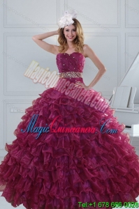 Popular Beading and Ruffles Quinceanera Dresses in Burgundy