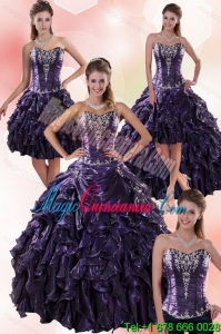 Popular Sweetheart Ball Gown Purple Quince Dresses with Embroidery