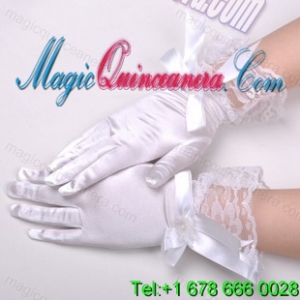 Chic Lycra Fingertips Wrist Length Bridal Gloves With Bow