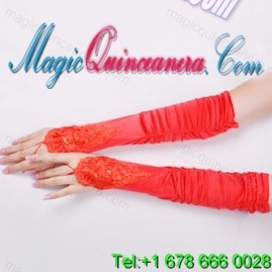 Classical Satin Fingerless Elbow Length Evening Gloves With Appliques And Ruching
