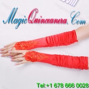 Classical Satin Fingerless Elbow Length Evening Gloves With Appliques And Ruching