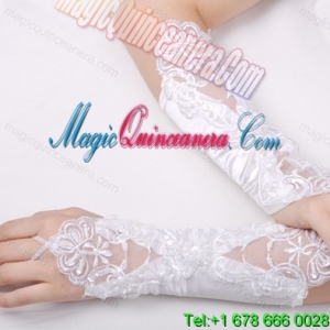 Fabulous Satin Fingerless Elbow Length Bridal Gloves With Appliques