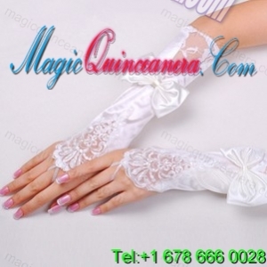 Fancy Satin Fingerless Elbow Length With Lace Bridal Gloves