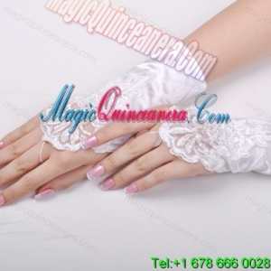 Gorgeous Satin Fingerless Wrist Length Bridal Gloves With Appliques