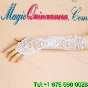 Lace Fingerless Elbow Length Bridal Gloves With Appliques