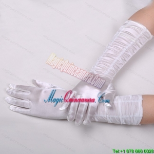 Lycra Fingertips Elbow Length Bridal Gloves With Ruching