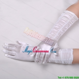 Lycra Fingertips Elbow Length Bridal Gloves With Ruching