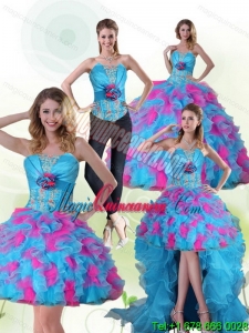 New Style Strapless Appliques and Ruffles Multi Color Quinceanera Dress